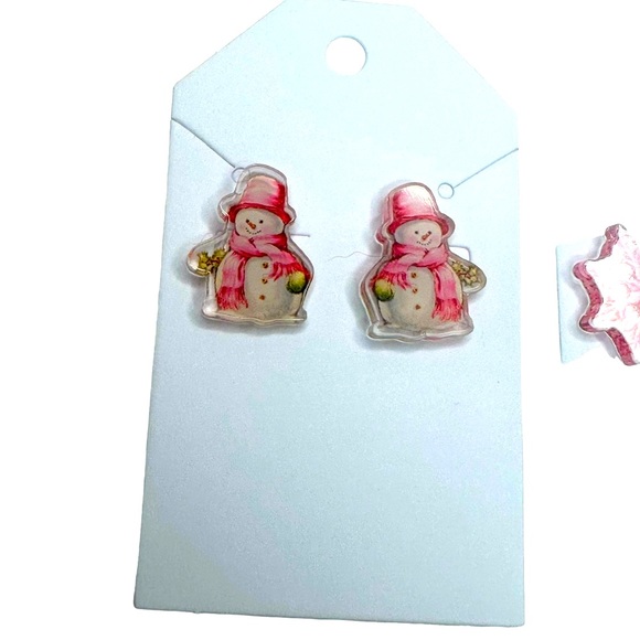 Set of 3 Pink NEW Christmas Holiday Stud Acrylic Handmade Earrings - Picture 4 of 8